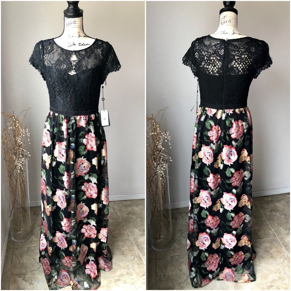 Adrianna Papell NWT Floral Lace Black Evening Dress 6